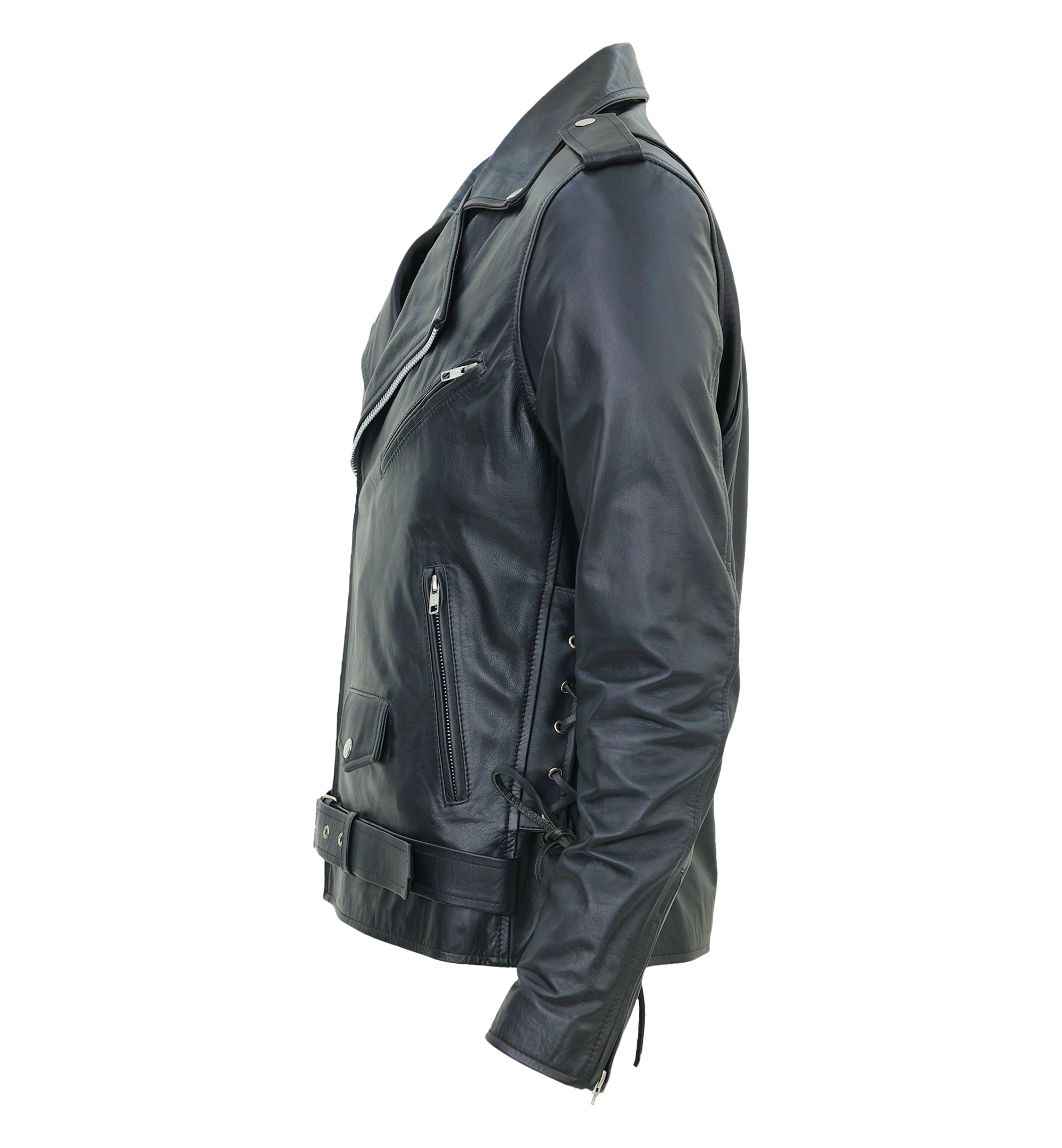 Kaan Zipper Leather Biker Jacket for Men's Black-2