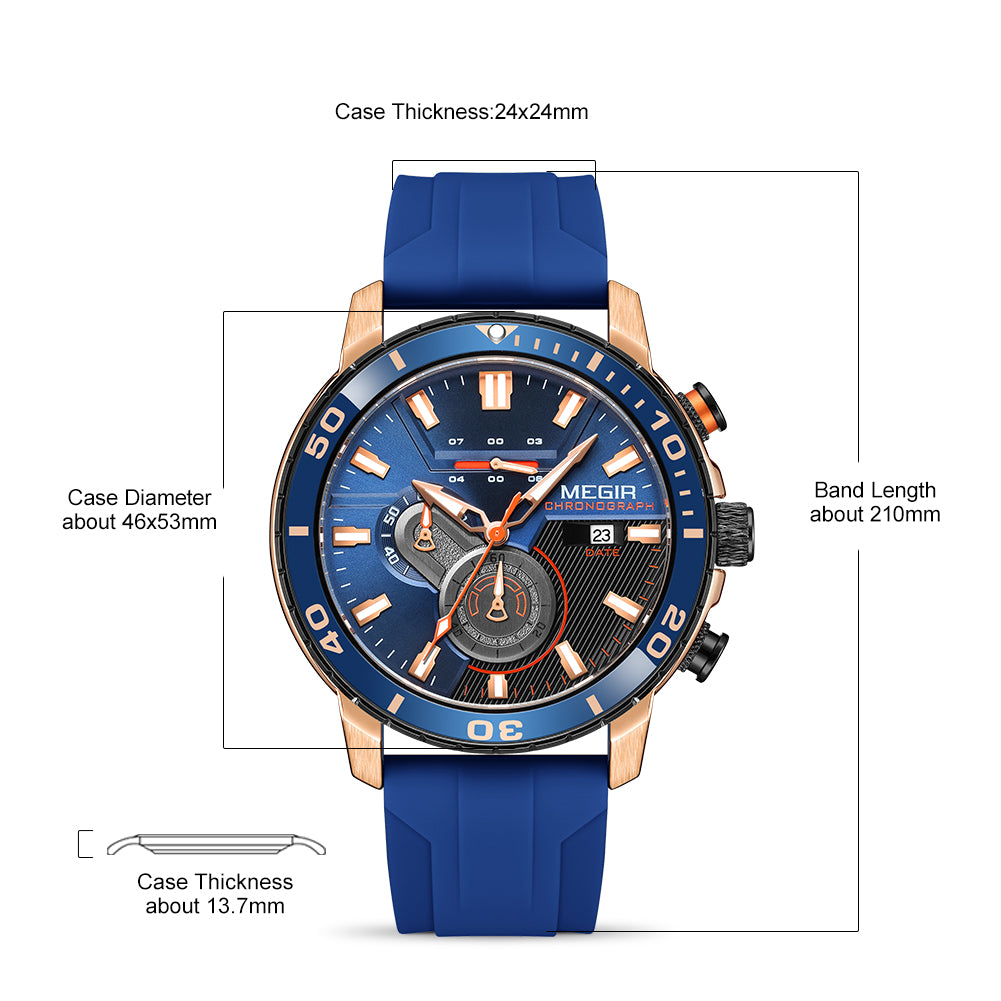 MEGIR Luxury Military Watches for Men Fashion Sport Quartz Wristwatch Waterproof Silicone Band Male Clock Chronograph with Date 2224-9