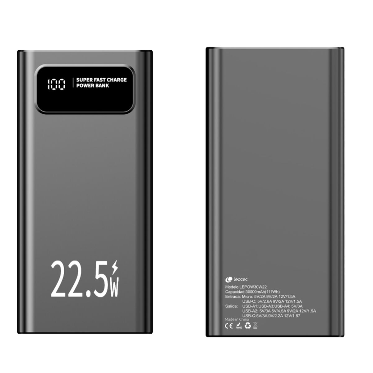 leotec 30000mah powerbank black usb c