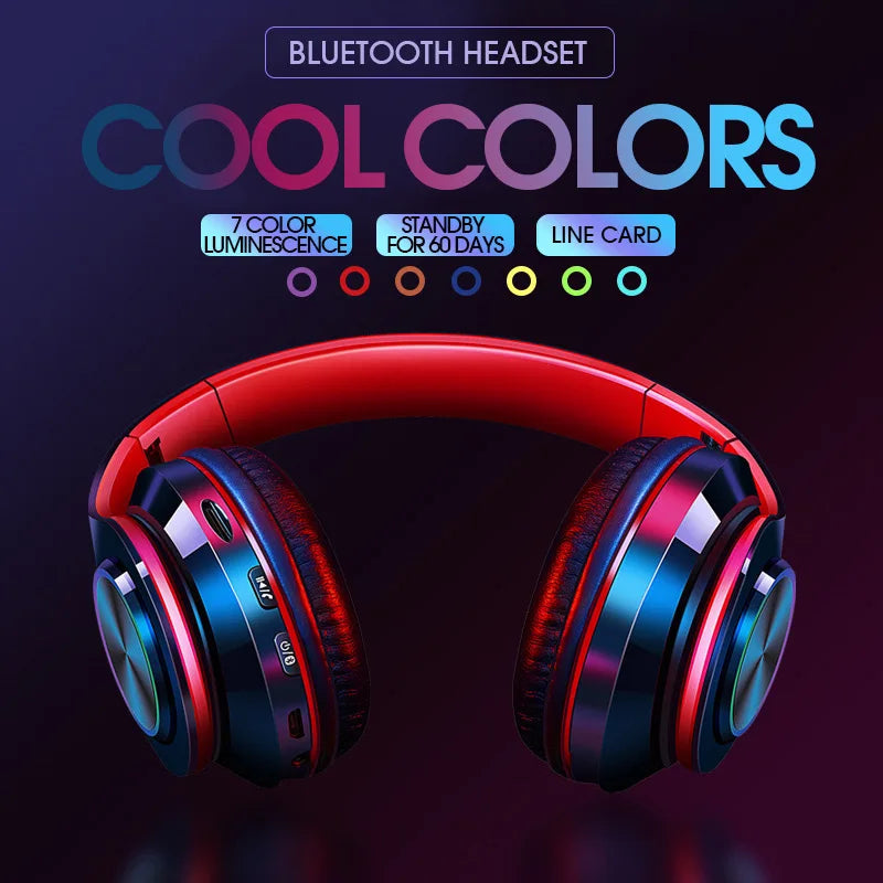 NNEOBA Wireless Bluetooth Headphone with Colorful Lights(Red)-2