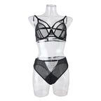 Chic Sexy Lingerie Mesh Bra Set with Cross Hollow Panty - Wholesale Lingerie Model Front View