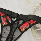 Wholesale Embroidered Mesh 3-Piece Bra and Panty Set with Red Floral-11