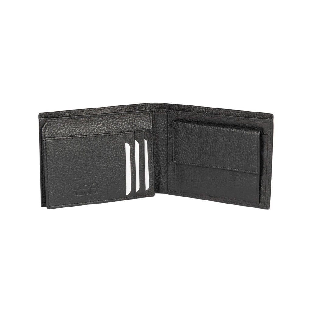 K10304AB | Men's wallet in genuine full-grain leather, dollar grain. Black color. Pocket p/coins. Size when closed: cm 12.5 x 9.3 x 1. Packaging: hard bottom/cover Gift Box-1
