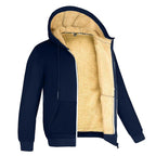 Winter Hooded Fleece Jacket Zipper Coat Unisex (Navy Blue)-0