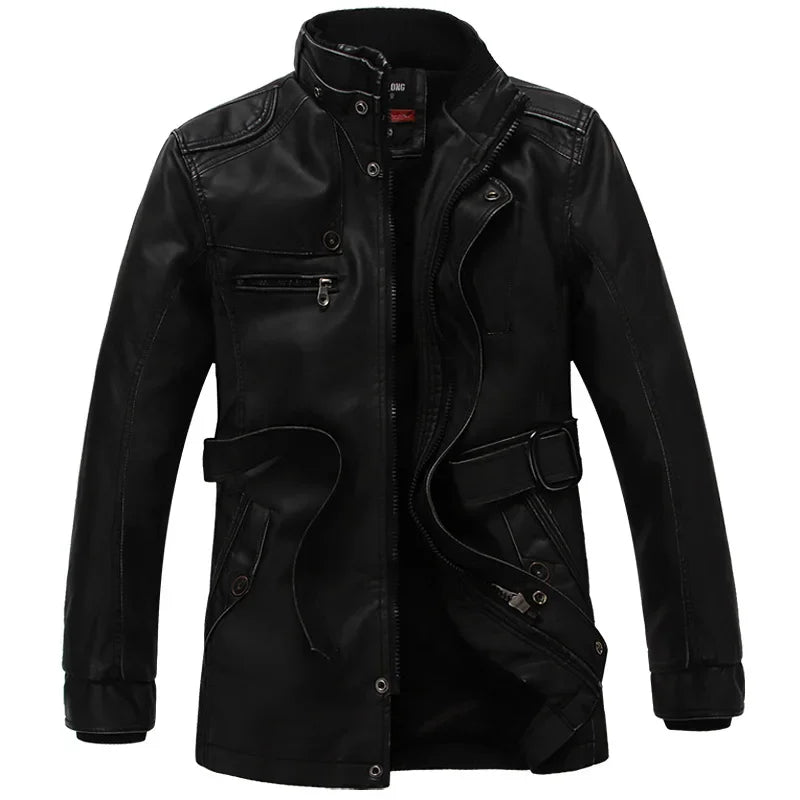 mens pu leather fleece lined winter jacket black