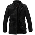 mens pu leather fleece lined winter jacket coffee