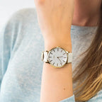 Timex Women's Off-White Leather Watch, Mother Of Pearl Dial | Tw2t35400-3