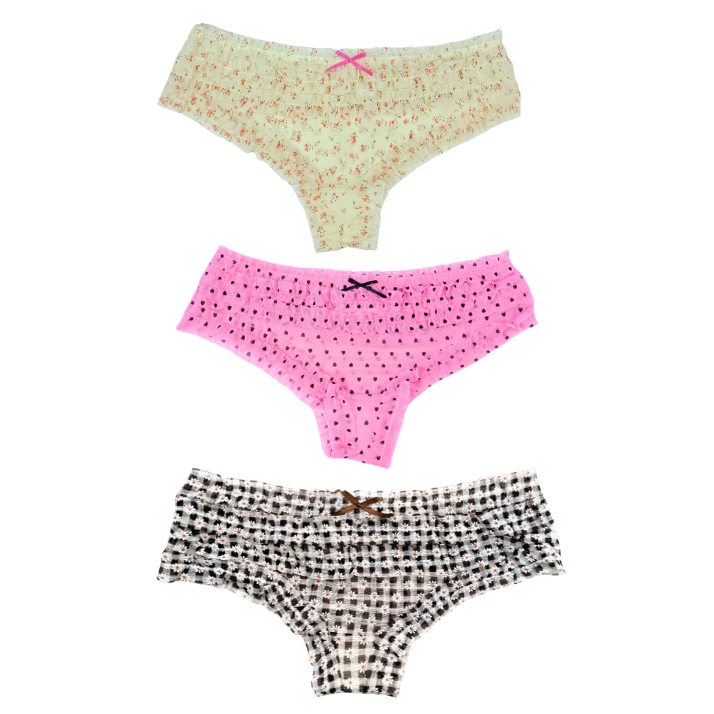 Majtki Milanblocks Vintage Gingham z falbanką i nadrukiem stokrotek