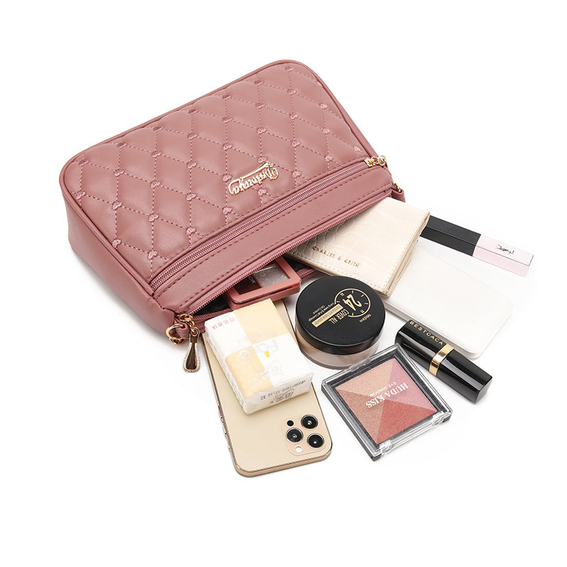 NNEDSZ Black PU Leather Quilted Crossbody Bag for Women - Compact Multi-Compartment Shoulder Purse-2