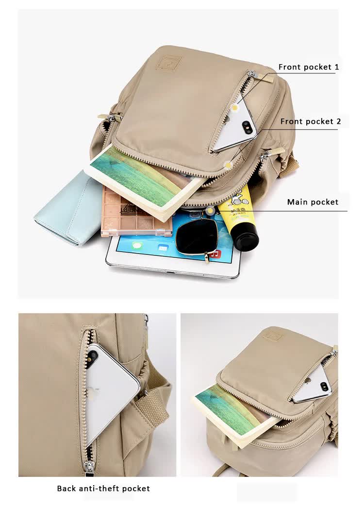 NNEDSZ Apricot Mini Nylon Multi-Compartment Backpack - Lightweight and Stylish Everyday Bag-4