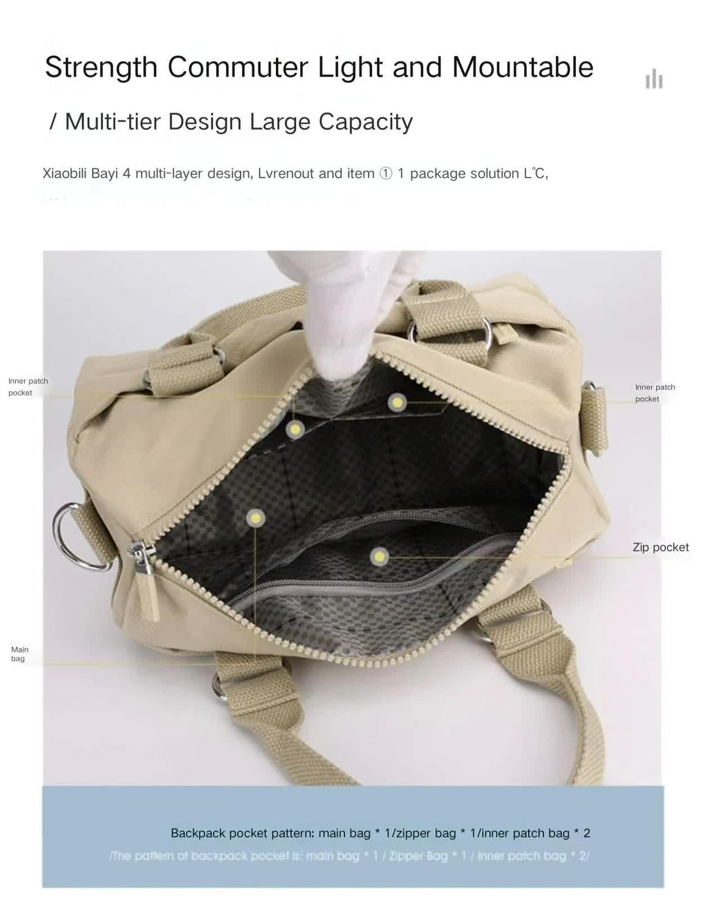 NNEDSZ 0485# Light Green Multifunctional Nylon Shoulder Bag - Lightweight and Spacious Handbag for Women, 20x15x11cm-4