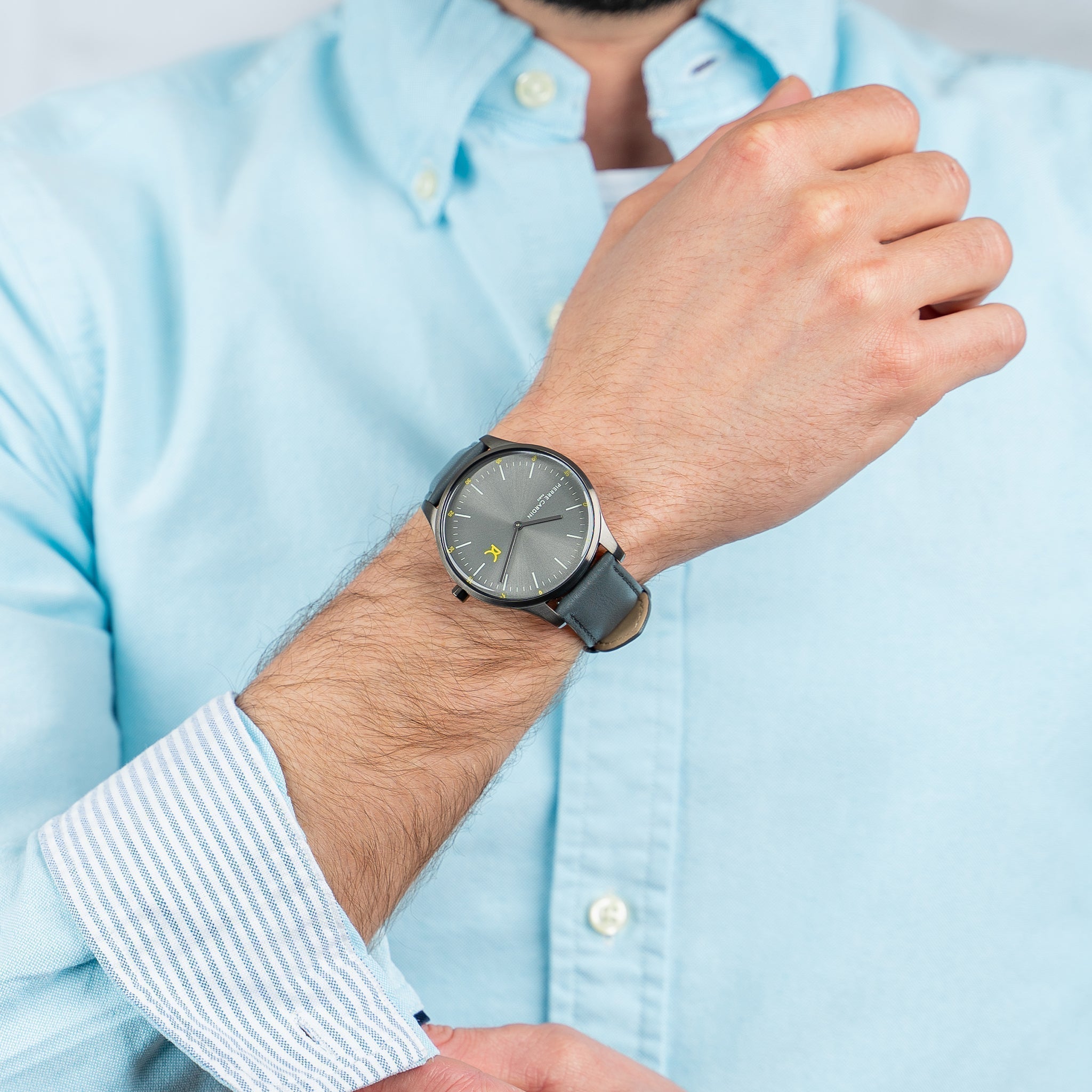 Pierre Cardin Men's Gray Leather & Stainless Steel Watch | Cba.4007-3