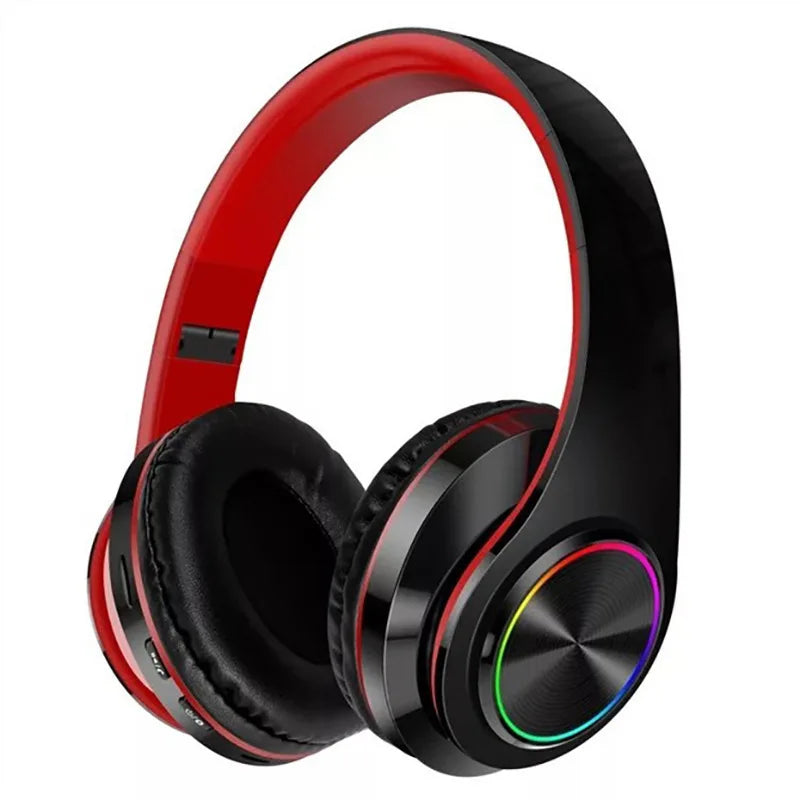 nneoba wireless bluetooth headphones colorful lights red