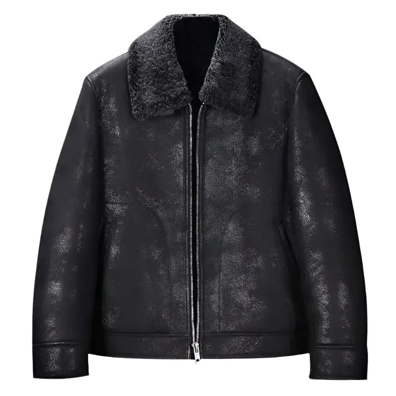 Men’s Black B3 Shearling Short Winter Jacket-0