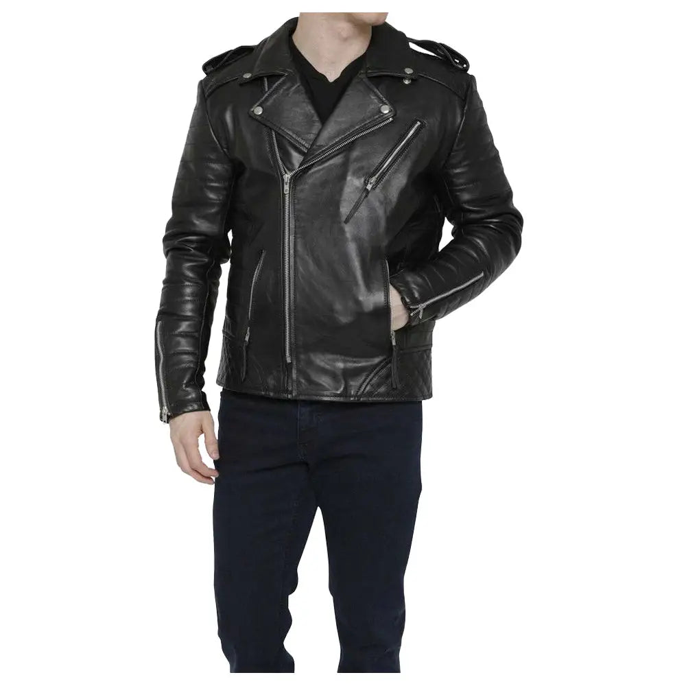 Men’s Motorcycle Fashion Leather Jacket-4