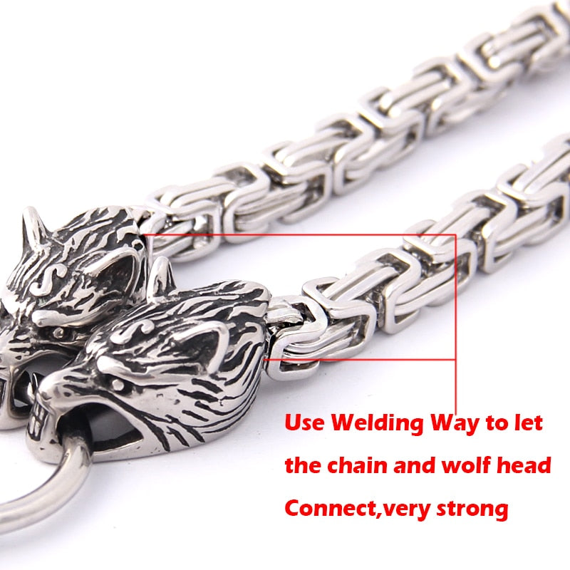 New Arrival Stainless steel making Never fade Viking wolf necklace with thor hammer pendant as christmas gift-3