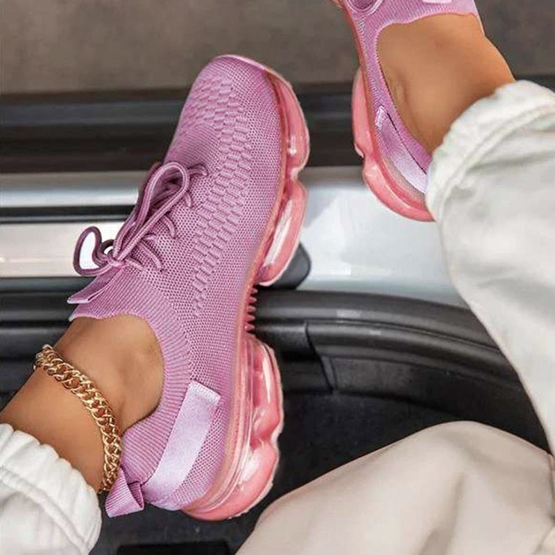 Mesh Air-Cushion Women Sneakers White Women's Sports Shoes Platform Knitted Running Shoes Lightweight Summer Autumn-0